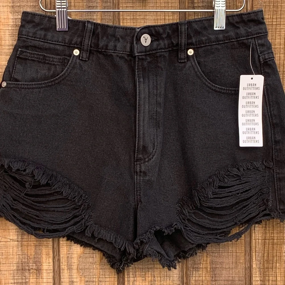 NWTS Abrand High Rise Black Distressed Jean Shorts
